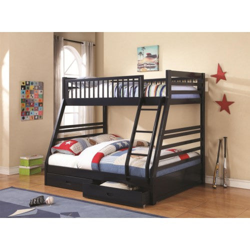 Bunks Twin over Full Bunk Bed with 2 Drawers and Attached Ladder