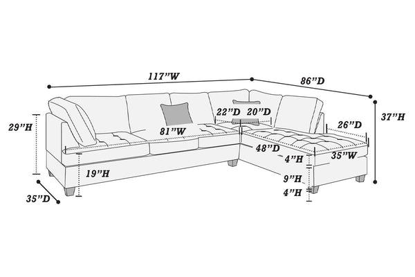 F6988 Ash Black Sectional Sofa