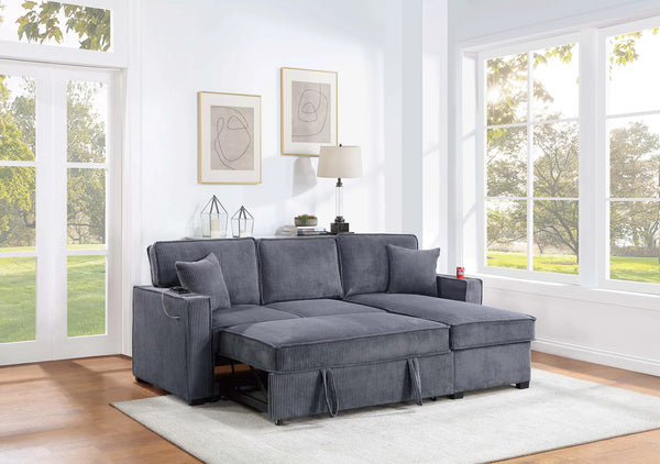 F8543  Convertible Sectional Reversible Storage Chaise W/ Cup Holder & USB & USB-C Port