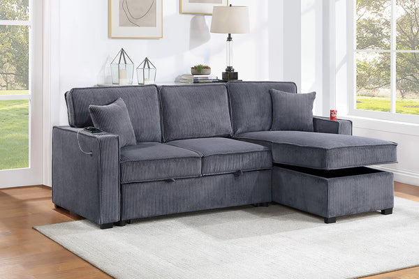F8543  Convertible Sectional Reversible Storage Chaise W/ Cup Holder & USB & USB-C Port
