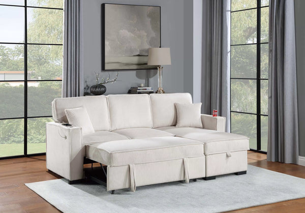 F8543  Convertible Sectional Reversible Storage Chaise W/ Cup Holder & USB & USB-C Port