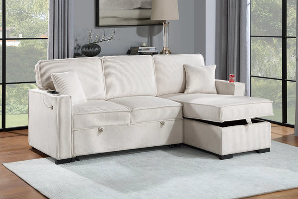 F8543  Convertible Sectional Reversible Storage Chaise W/ Cup Holder & USB & USB-C Port
