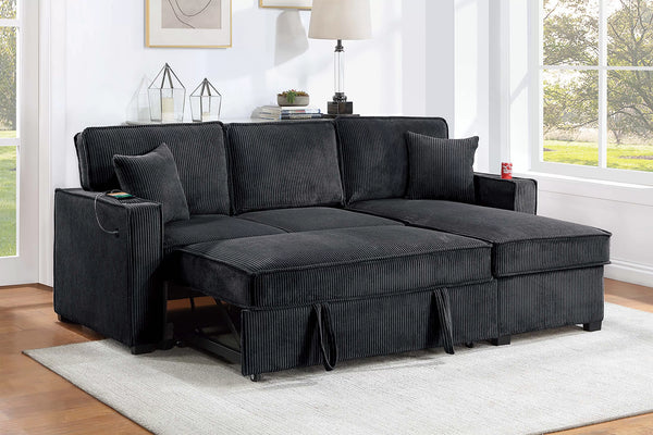 F8543  Convertible Sectional Reversible Storage Chaise W/ Cup Holder & USB & USB-C Port