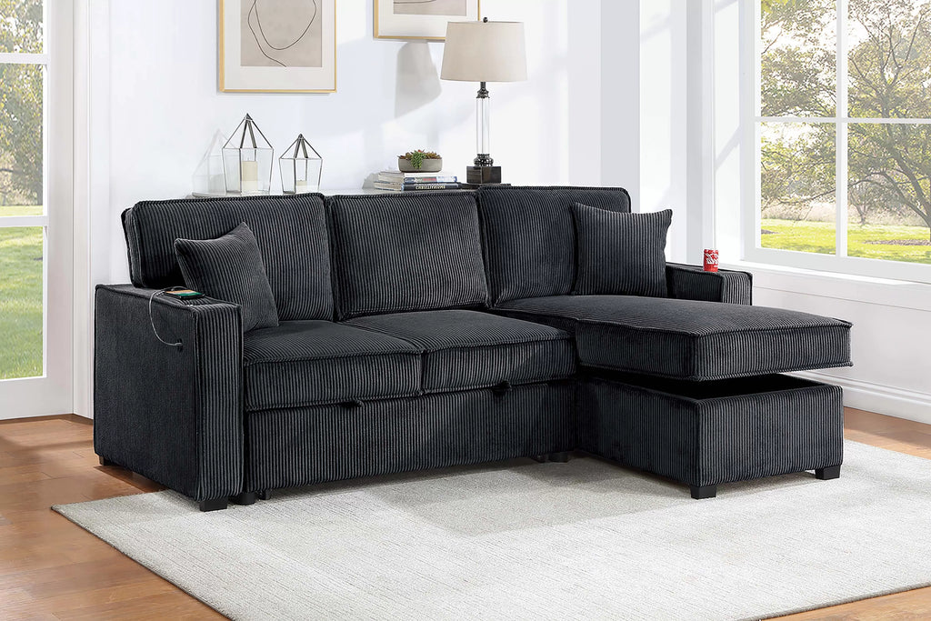 F8543  Convertible Sectional Reversible Storage Chaise W/ Cup Holder & USB & USB-C Port