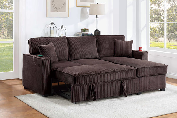 F8543  Convertible Sectional Reversible Storage Chaise W/ Cup Holder & USB & USB-C Port