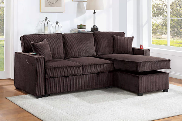 F8543  Convertible Sectional Reversible Storage Chaise W/ Cup Holder & USB & USB-C Port